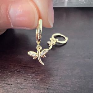 Gold Tone Dragonfly drop earrings
